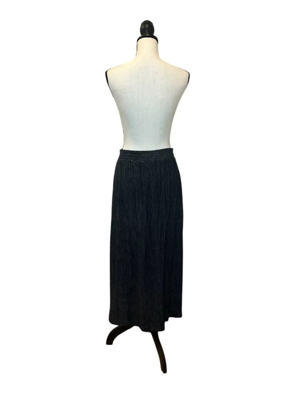 Norton McNaughton Skirt Women’s 12 Black Pleated Midi Geo Rayon Button Elastic